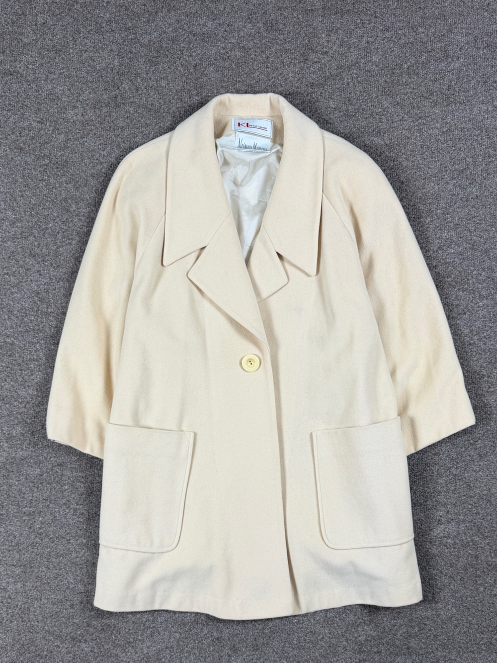 Vintage‎ Karl Lagerfeld Neiman Marcus Cream Mid Length Wool Swing Coat Women’s 8